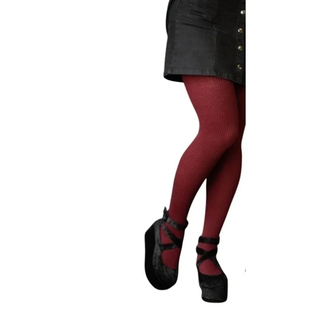 Burgundy Merino Wool Ribbed Tights Ladies Sz Small Karla Wine B.ella Italian New